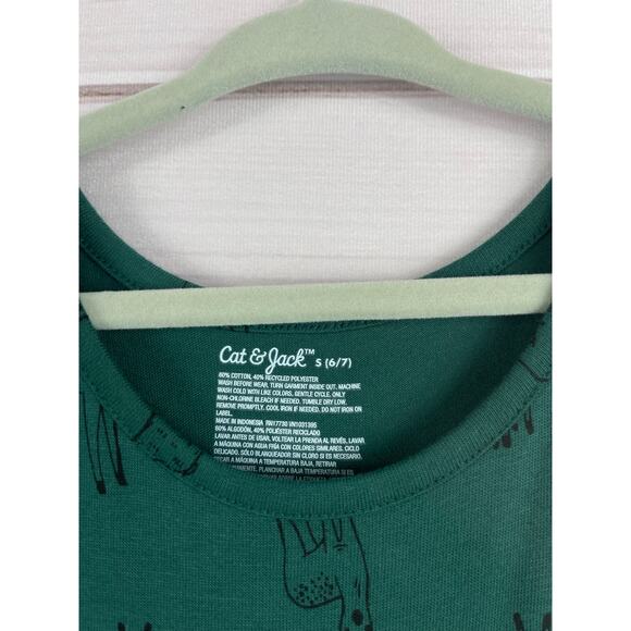 Cat and Jack Girls Dress Green Deer Short Sleeve Knee Length Pockets S 6/7 - Picture 3 of 4